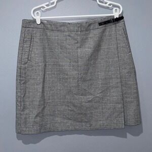 L.L.Bean Skirt Womens 18 Grey Cotton Glen Plaid Classic Fit Buckle Office Preppy
